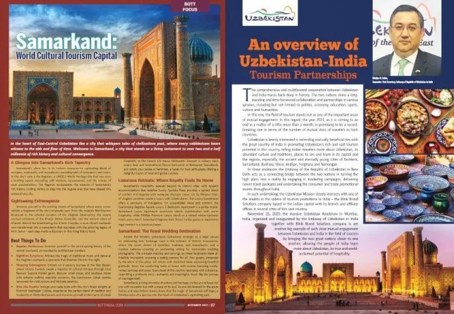 Hindistonning “Business of Travel Trade - BOTT”  turistik jurnalida Samarqandga bag‘ishlangan maqola chop etildi